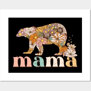 Mama with floral bear retro distressed design Posters and Art